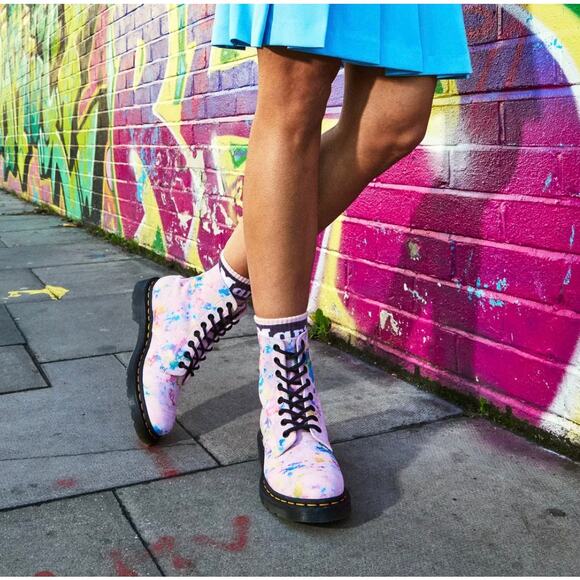 Dr. Martens Women’s 9 Pink Purple 1460 Pascal Confetti Suede Lace-Up Combat Boot - Picture 1 of 10